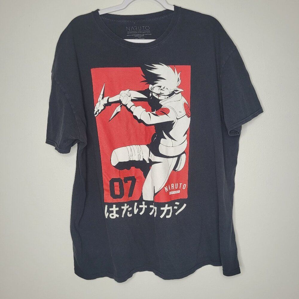 Naruto Shippuden Kakashi Hatake black red short sleeve big graphic front size 3x